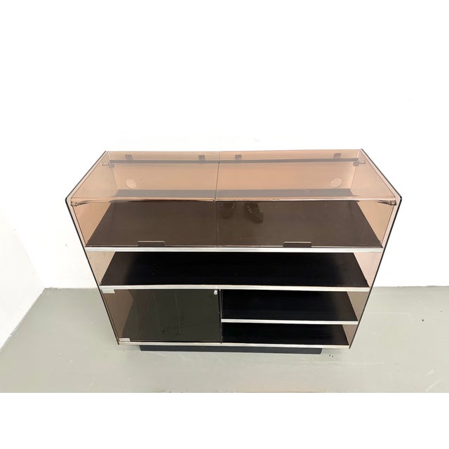 Brown Smoked Acrylic Glass and Aluminum Hi-Fi Cabinet by Eric Maville, France, 1970s For Sale - Image 8 of 18
