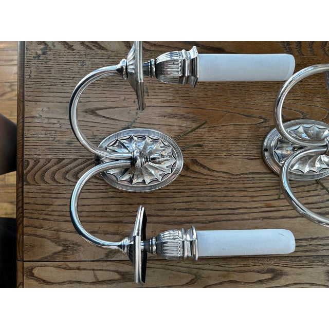 Vintage Silver Plate Two Light Caldwell Sconces - Set of Four For Sale In New York - Image 6 of 9