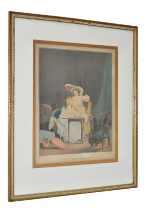 18th Century French Erotica Color Engraving "La Comparaison" C.1786