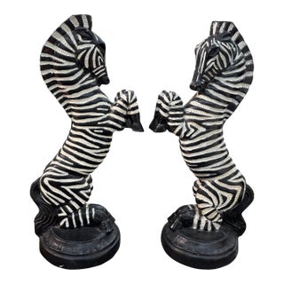 1950s Hollywood Regency Plaster Zebra Lamps - a Pair For Sale