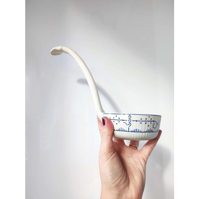 1940s Antique Belgian Copenhagen Soup Tureen with Large Ceramic Ladle from Royal Boch Frères, 1940s, Set of 2 For Sale - Image 5 of 6