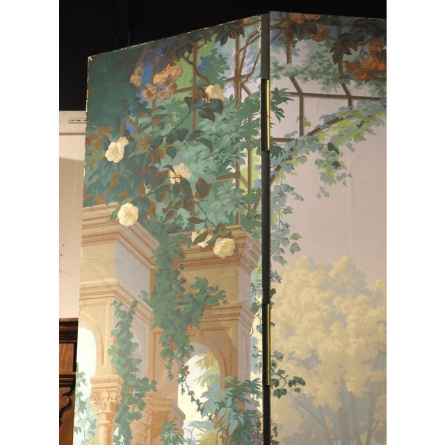 Grand Antique French Papier Peinte 4-Panel Screen, the Garden of Armida, C. 1875 For Sale - Image 9 of 18