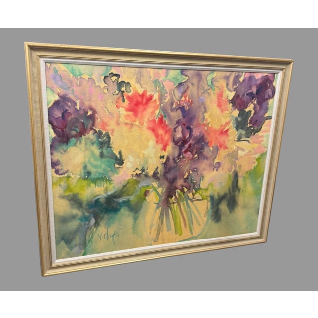 Original Signed Watercolor Floral Still Life Painting Framed Mid Century Modern Description: Add a vibrant splash of color...