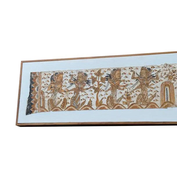 Bali Hindu Textile Framed 'Kamasan' Painting, Indonesia C. 1950 For Sale - Image 9 of 14