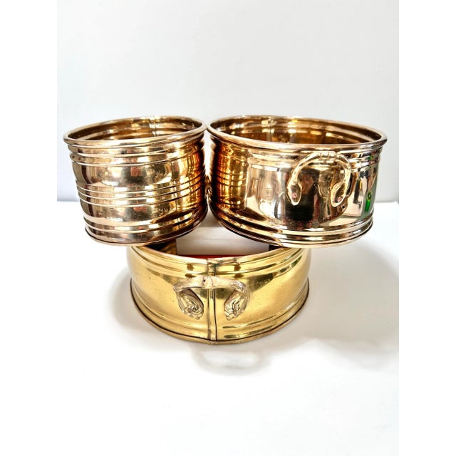 Vintage Brass Cachepot Planters Set of 3 Oval Tiered Brass Planters For Sale - Image 9 of 10