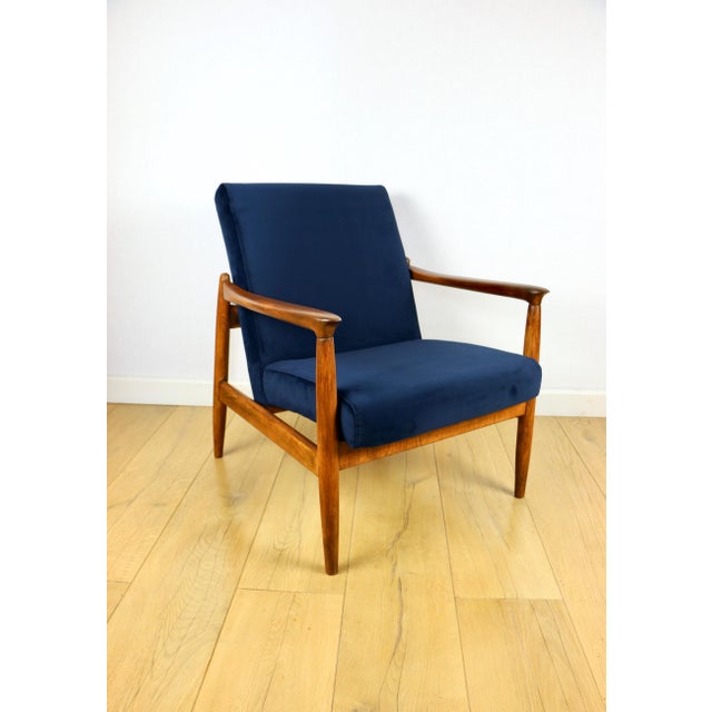Navy Blue GFM-64 Armchair in Dark Wood from Edmund Homa, 1970s For Sale - Image 3 of 13