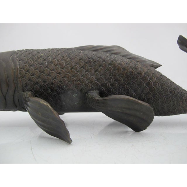 Japanese Japanese Okimono Carp Koi Fish Bronze Meiji Sculpture For Sale - Image 3 of 13