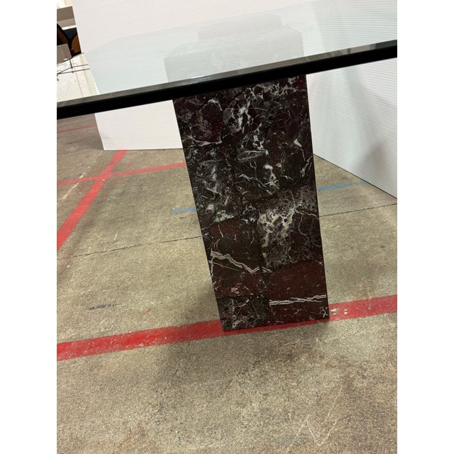 Burgundy Vintage Faux Marble With Tempered Glass Dining Table For Sale - Image 8 of 12