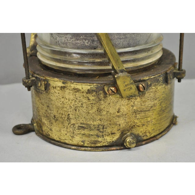 Gold Antique Wt George & Co English Copper Maritime Ship Lantern Converted Table Lamp For Sale - Image 8 of 14