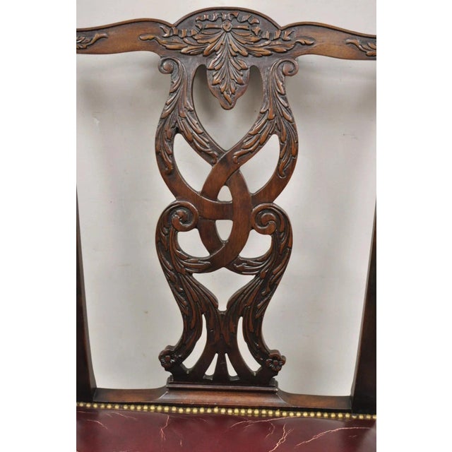 Chippendale Antique Chippendale Georgian Carved Mahogany Ball and Claw Leather Arm Chair For Sale - Image 3 of 12