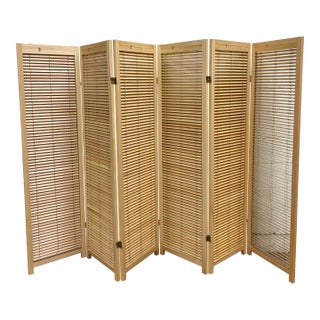 Vintage French Blonde Beech Louvered Folding Room Divider For Sale