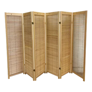 Vintage French Blonde Beech Louvered Folding Room Divider