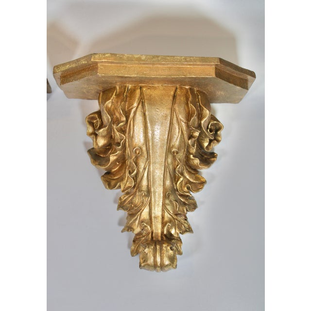 Large Golden Gilt Resin Acanthus Leaf Wall Shelves For Sale In Tulsa - Image 6 of 9
