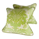 Mid Century Vintage Hand Printed Italian Fortuny Pillows/Pair For Sale