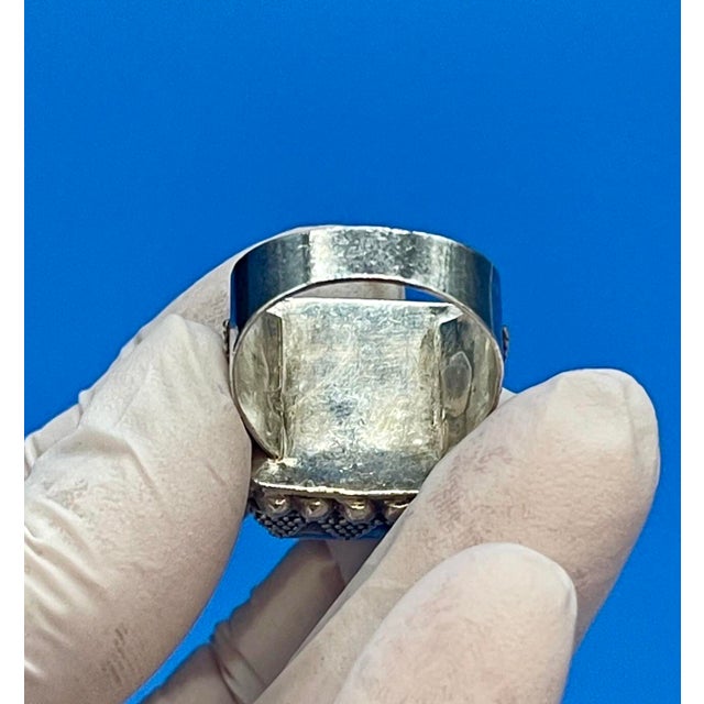 Antique Yemen Sterling Silver Lapis Lazuli Tower Ring, Size 9.5. Antique Yemen Jewelry For Sale - Image 11 of 15