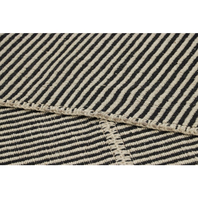 Textile Rug & Kilim’s Contemporary Kilim With Textural Cream and Black Stripes For Sale - Image 7 of 7