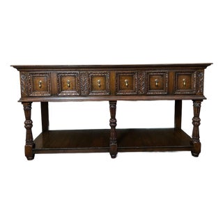 Antique English Dresser Base Sideboard Potboard Jacobean Carved Oak C1890 For Sale