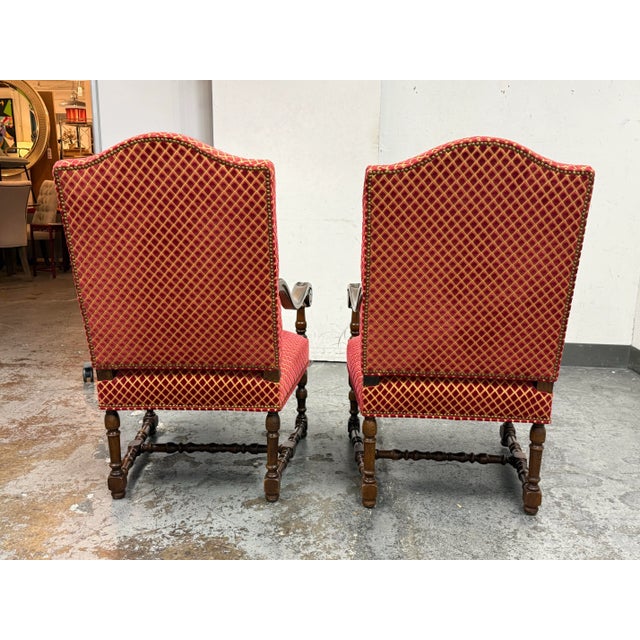 Early 20th Century Vintage Louis XIII Style Throne Chairs, Pair For Sale - Image 5 of 12