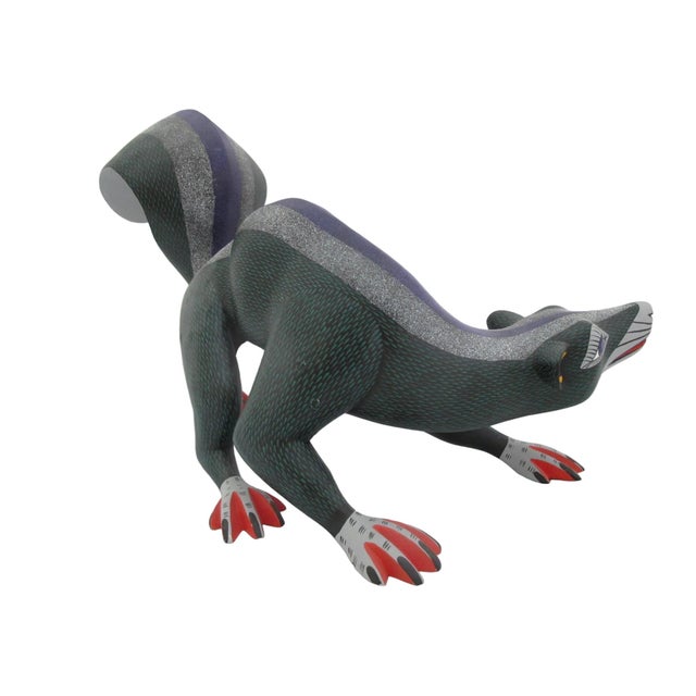 Green Large Alebrije Colorful Skunk Mexican Folk Art Wood Carving Figurine Sculpture For Sale - Image 8 of 14