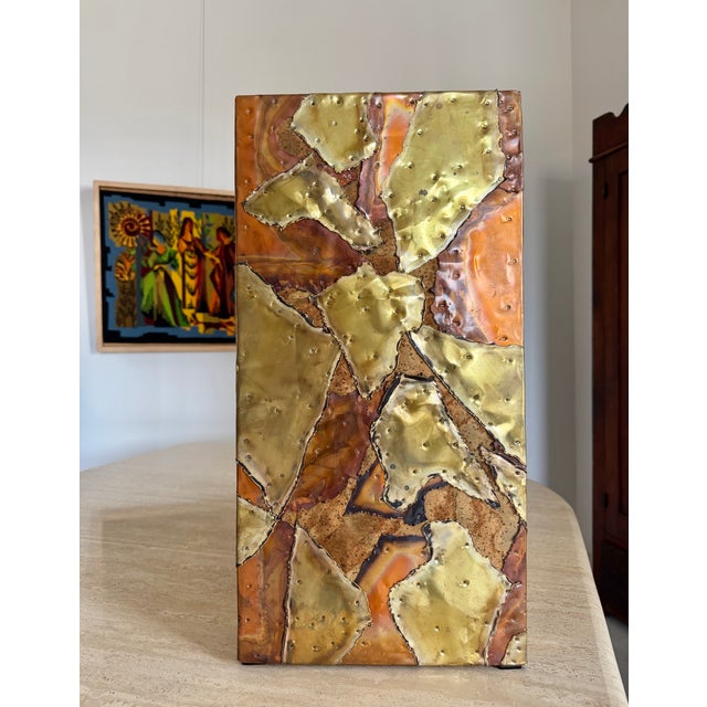 Wood Paul Evans Style Brutalist Planter Patchwork Riveted Copper Brass Cork Bohemian For Sale - Image 7 of 13