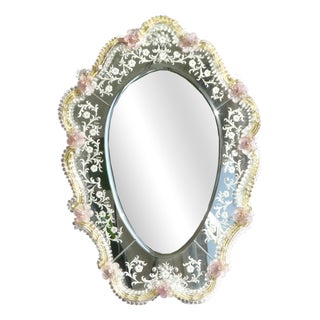 Mid-Century Modern Venetian Mirror with Etched Floral Details, 1960s For Sale