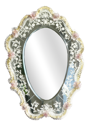 Mid-Century Modern Venetian Mirror with Etched Floral Details, 1960s
