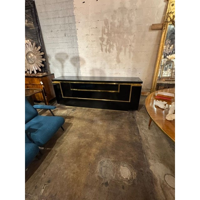 Modern Jean Claude Mahey Design Black Laquer and Brass Sideboard For Sale - Image 3 of 8