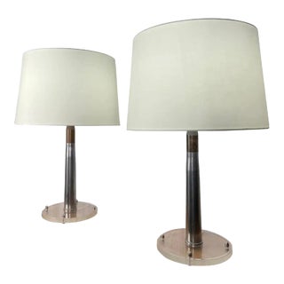 Steel, Brass and Lucite Artillery Shell Lamps For Sale