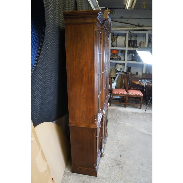 1987 Drexel Heritage Cherry Open Pediment Illuminated China Display Cabinet 92" For Sale - Image 10 of 16