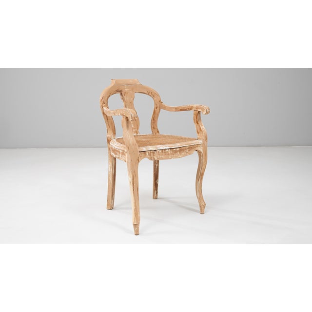 Brown 1900s French Louis XV Style Wood Patinated Open Armchair With Rattan Seat For Sale - Image 8 of 18