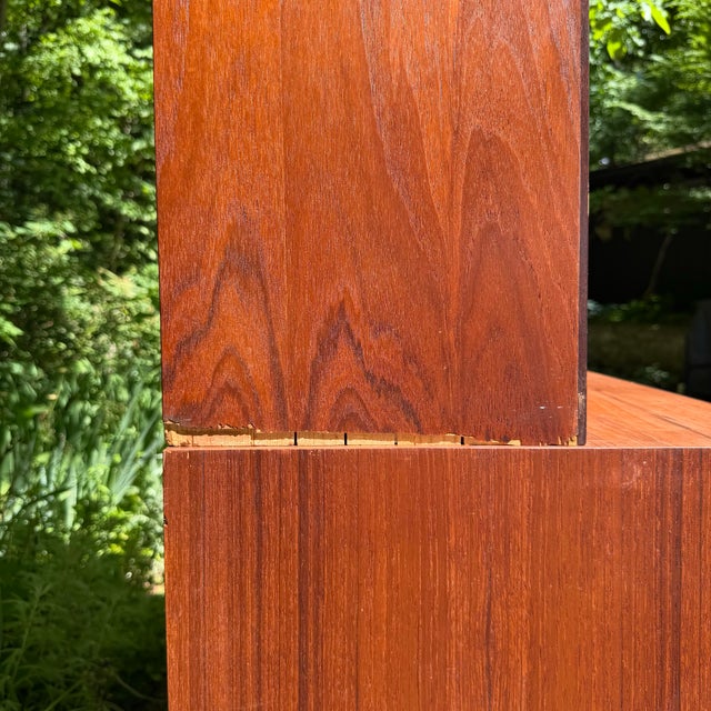 Brown Mid 20th Century Danish Modern Two-Piece Bookshelf With Drop-Down Secretary Desk Top For Sale - Image 8 of 12
