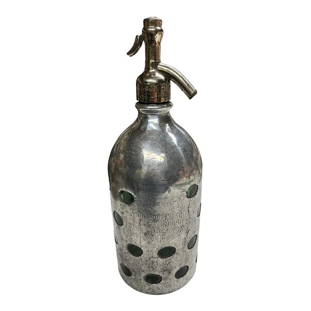 Vintage Argentine Silver Glass Soda Siphon Bottle For Sale