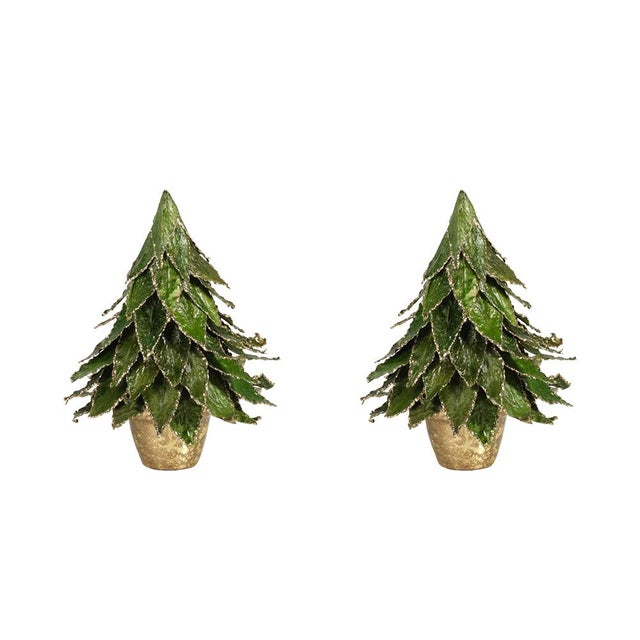 Contemporary Natural Leaf Christmas Tabletop Tree on Pot, Set of 2 For Sale - Image 3 of 3