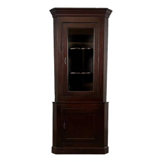 19th Century English Antique Oak Glazed Corner Cabinet For Sale