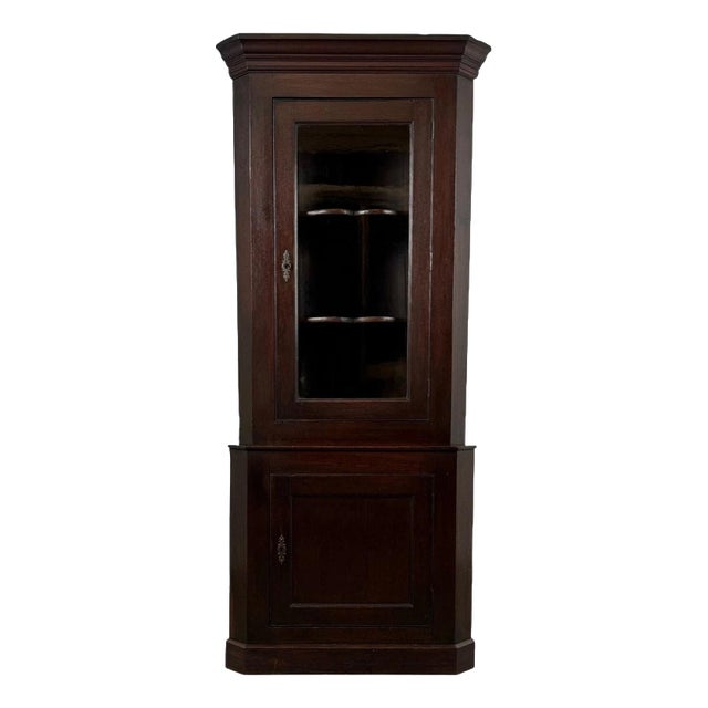 19th Century English Antique Oak Glazed Corner Cabinet For Sale