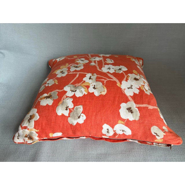 Pair of Custom Made Orange Cherry Blossom Accent Pillows With Feather Inserts For Sale - Image 11 of 12