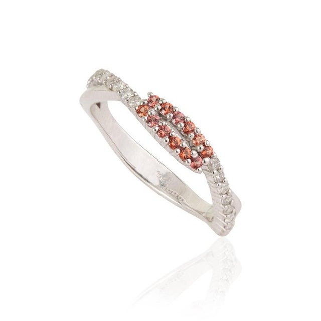 Contemporary Orange Sapphire & Diamond Twist Shank Ring in Solid Silver, Size 7.5 For Sale - Image 3 of 15