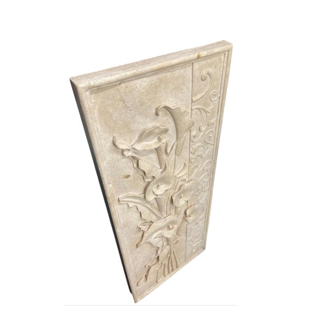 Contemporary Vintage Hand-Carved Marble Calla Lily Relief Wall Plaque For Sale - Image 3 of 12