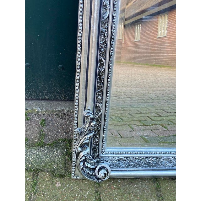 French 1960s French Louis XVI Silver Wood Floor Mirror For Sale - Image 3 of 11