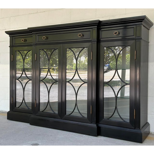 Transitional Jonathan Charles Transitional Black Breakfront/Display Cabinet For Sale - Image 3 of 10