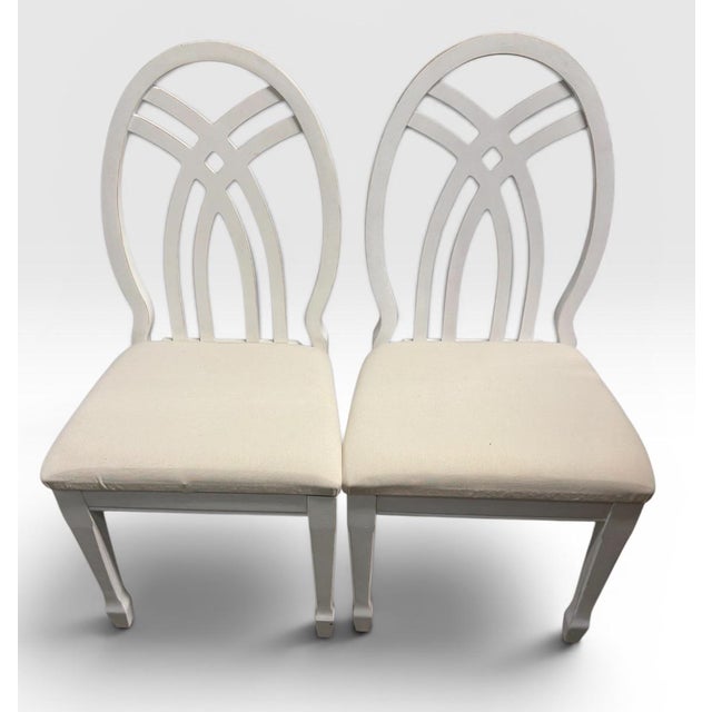 Late 20th Century Late 20th Century Universal Furniture White Dining Chairs Arched Open Work Geometric Rounded Back Set of Six For Sale - Image 5 of 18