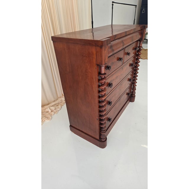 Antique Victorian Mahogany Chest of Drawers (Scotch Chest) Likely From 1850-1870s With Barley Twist Columns For Sale - Image 4 of 18