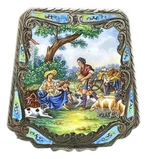 Antique European .800 Engraved Silver Gilt Enameled Compact - 102 GMS