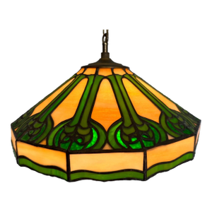 Antique Arts & Crafts j.a. Whaley & Co. Rare Mixed Slag & Stained Glass 12-Sided Swag Pendant Chandelier Lamp