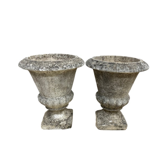 Stone Pair of Early 20th C French Stone Neoclassical Urn Planters by Grandon Freres For Sale - Image 7 of 8