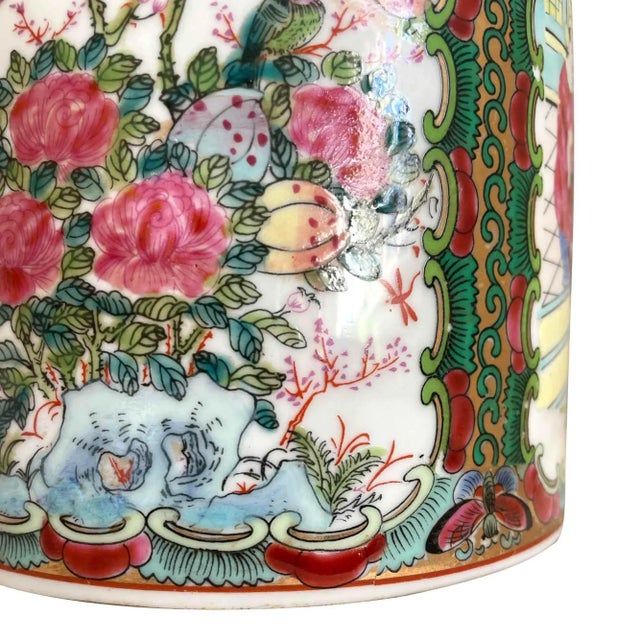 Vintage Famille Rose Hand-Painted Porcelain Spice Jar/Decorative Tea Jar With Lid For Sale - Image 4 of 11