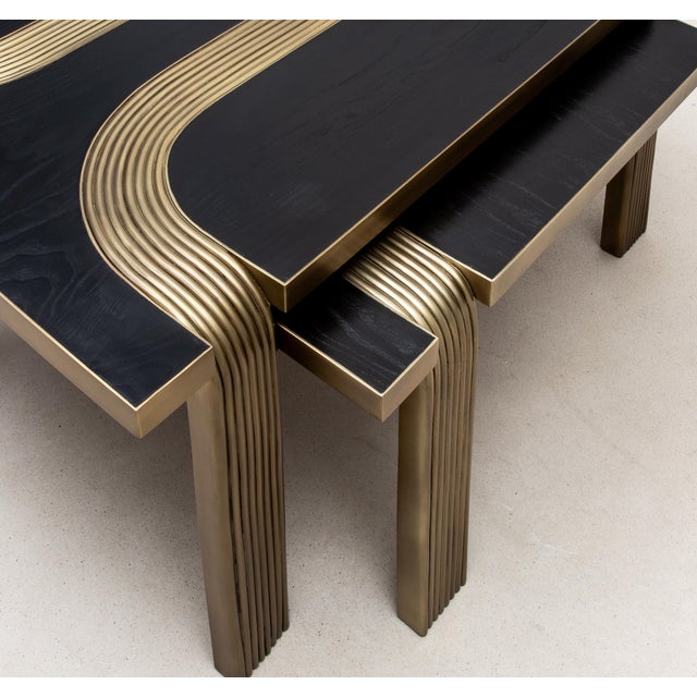 2020s Nesting Coffee Tables in Black Oak With Bronze Patina Brass Rods by R&y Augousti For Sale - Image 5 of 12
