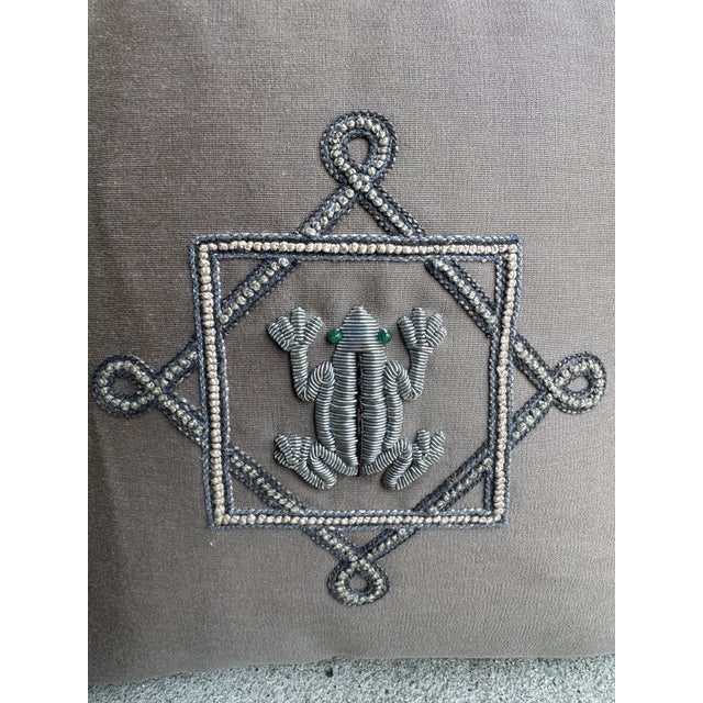 Vintage Embroidered Jean Francois Lesage Pillow With Frog, Paris For Sale - Image 4 of 10