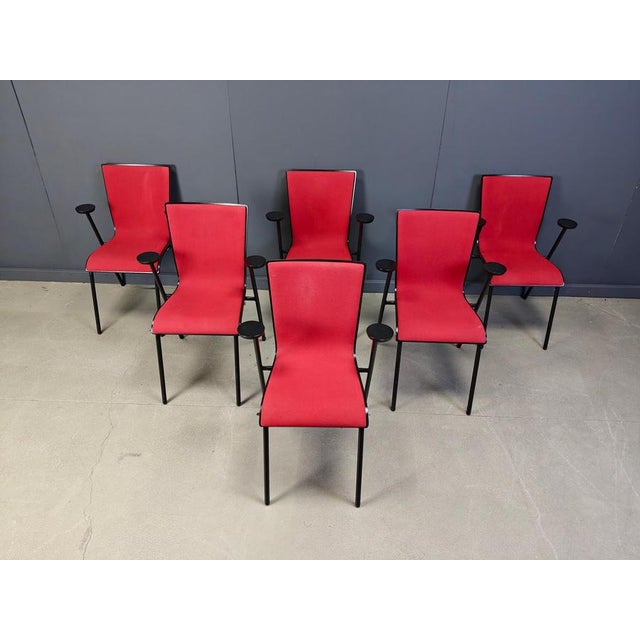 Postmodern dining chairs designed by Roel vandebeek and produced by Drisag. The model is called occhio Cool postmodern...