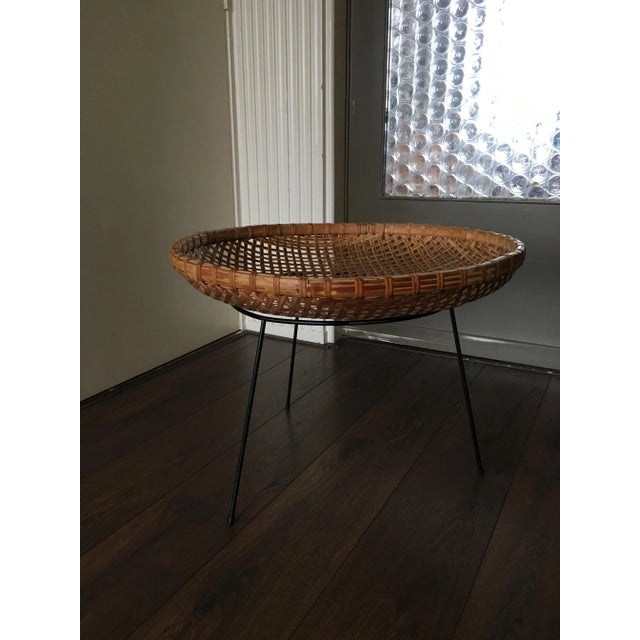 Vintage Rattan Basket Side Table For Sale - Image 4 of 8